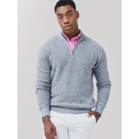 PETER MILLAR Crown Kitts Twisted Quarter-Zip Sweate Blue Granite Mens Sz L $250 - Picture 1 of 3